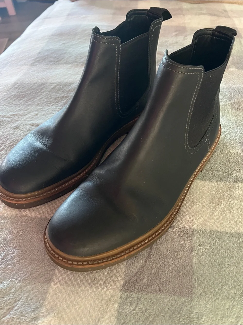 Clarks Black Leather Chelsea Boots with Tan Welt